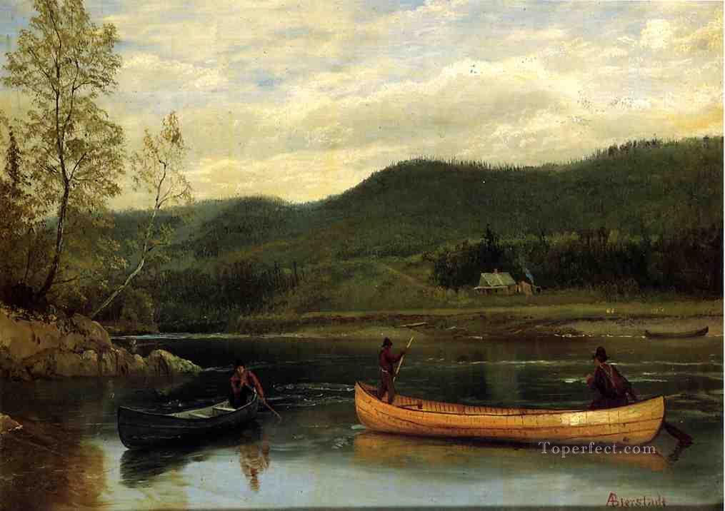 Hombres en dos canoas Albert Bierstadt Paisaje Pintura al óleo